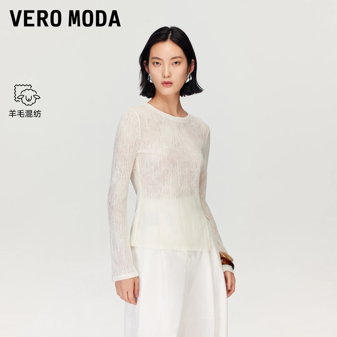 Vero ModaT恤25新款含羊毛肌理感收腰长袖上衣流光风325302003