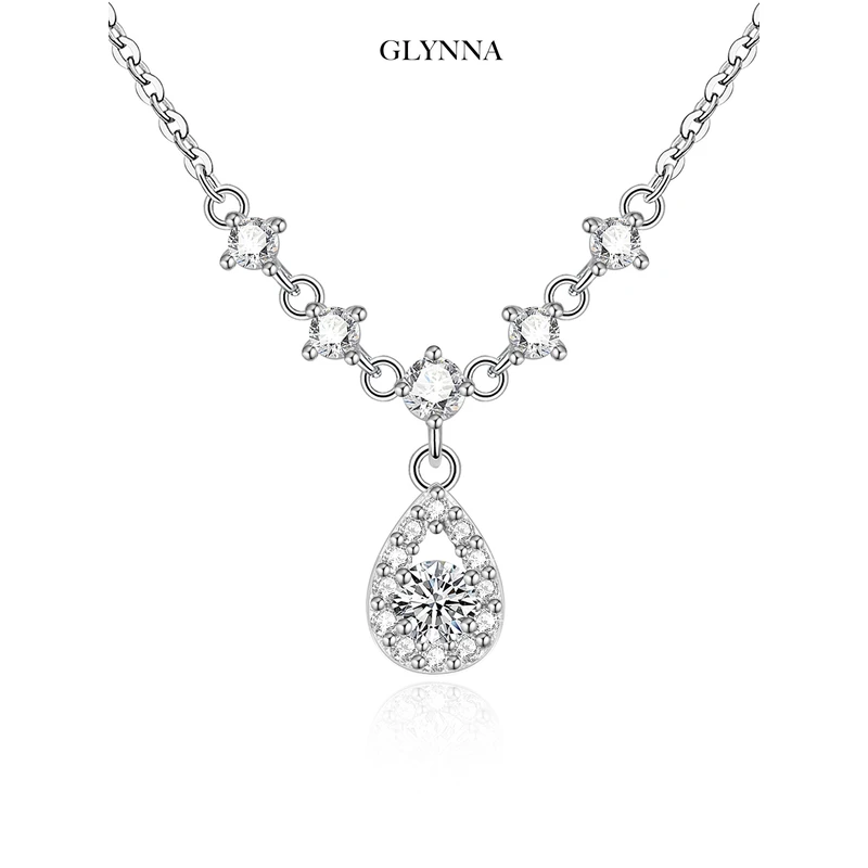 坠链均925银合成锆石 纯银水滴钻项链女2025新款高级感轻奢小众送