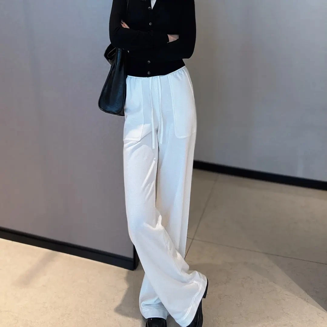 AMASS/阿玛施早秋新品透气松紧腰纯色直筒长裤 5100386-42205