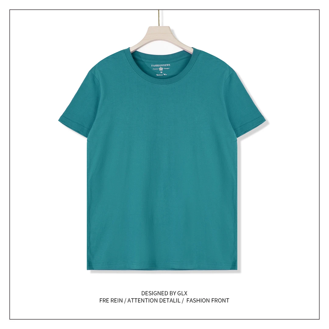 重磅纯棉圆领短袖T恤女夏季纯色基础款休闲百搭舒适宽松显瘦上衣