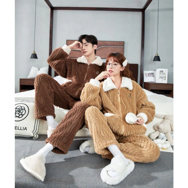 秋冬新款法兰绒睡衣高级感优雅保暖毛绒绒柔软舒适女长袖套装1567