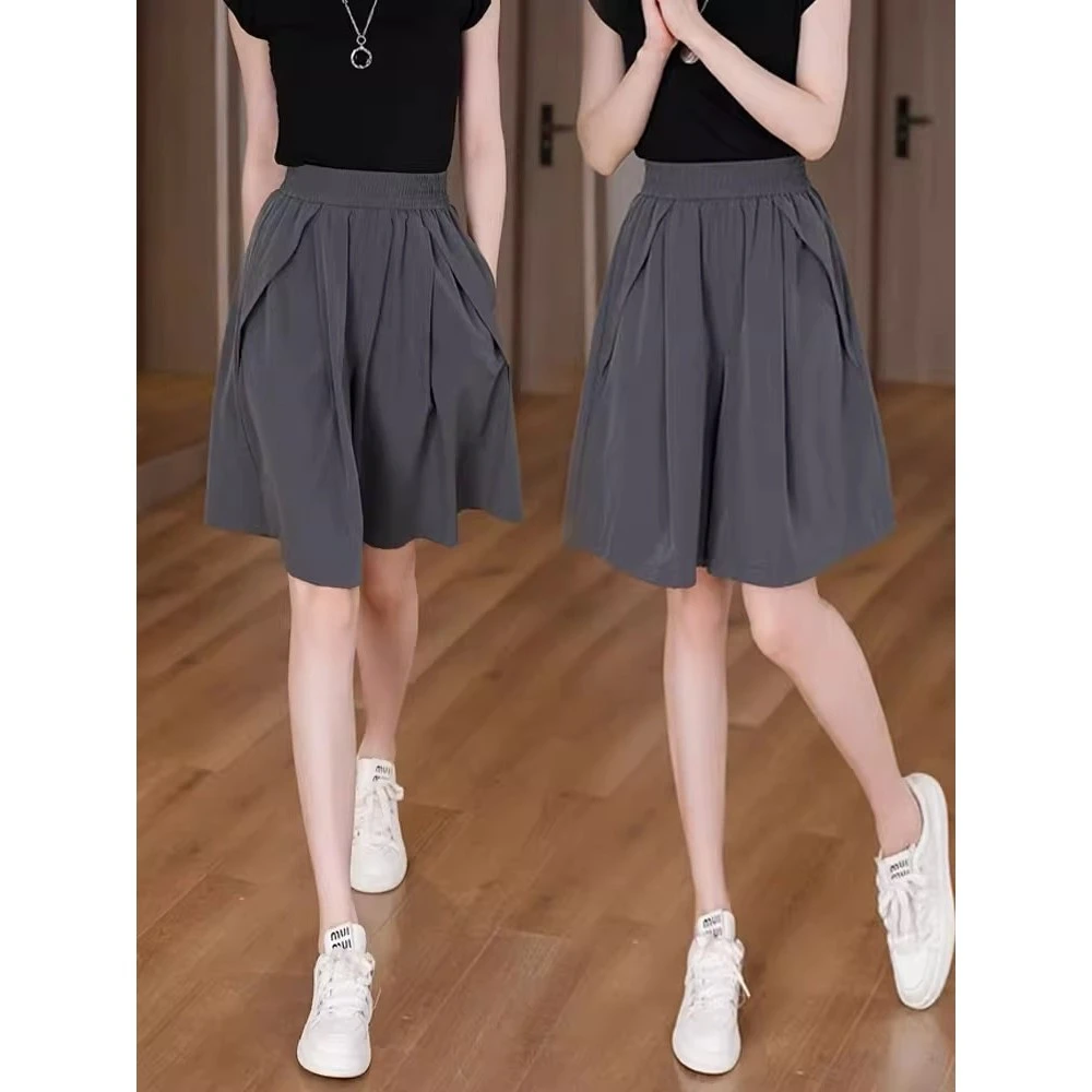 冰丝速干阔腿裤裙短裤女夏薄款小个子大码胖mm休闲热裤五分运动裤