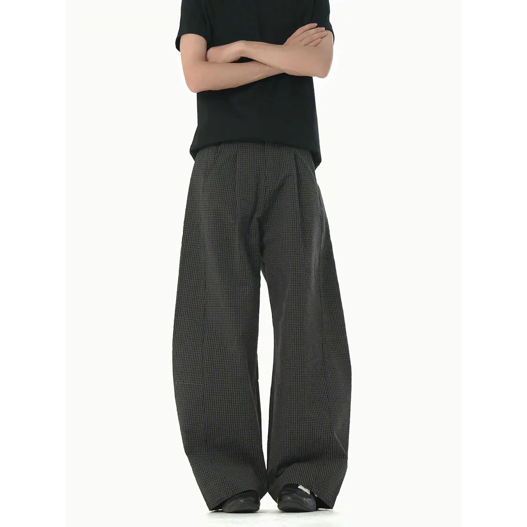 黑色弯刀格子裤子美式高街男夏季穿搭老钱风气质薄款西装阔腿裤