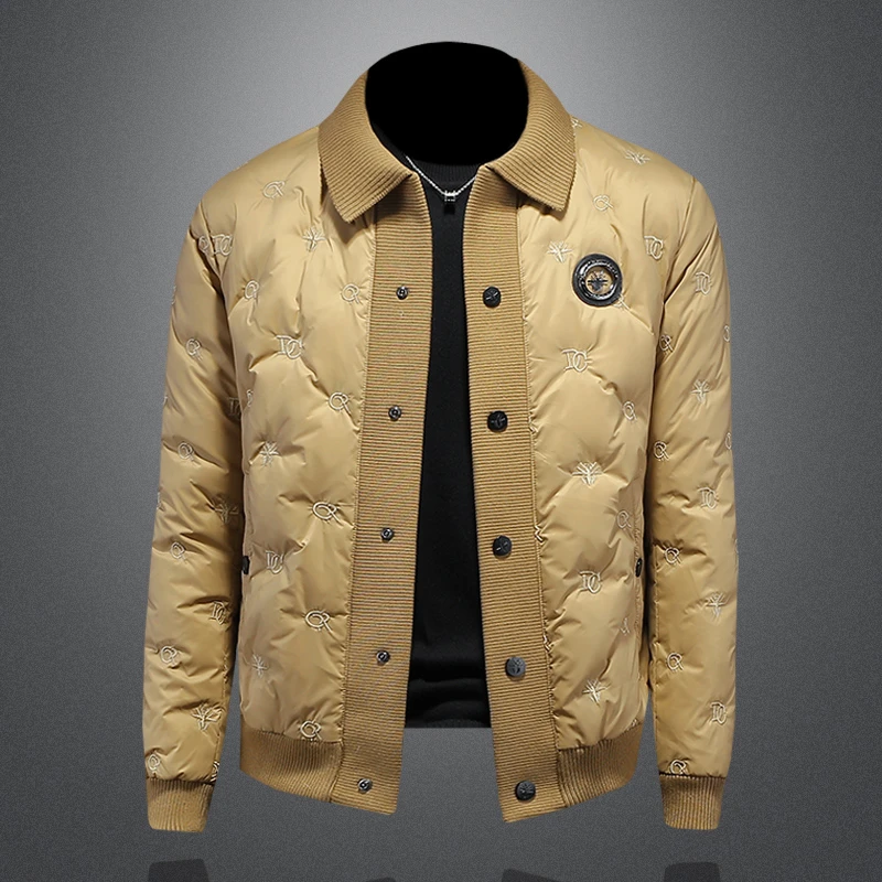 LEROLEHAR90白鸭绒亮面羽绒服男士翻领外套加厚潮流冬季新款欧货