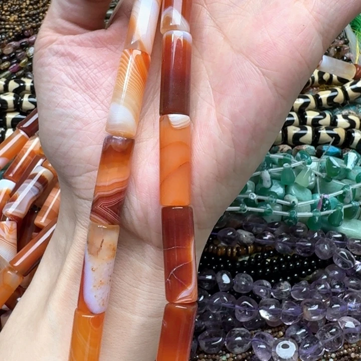 合金玛瑙/玉髓珠宝半成品一条10x30m蚕丝玛瑙