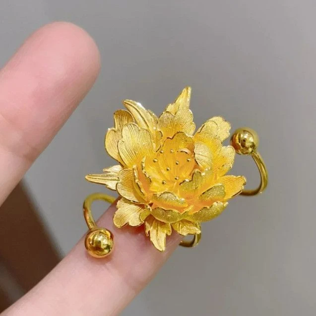 铜合金戒指 富贵牡丹花戒指复古宫廷风风轻奢指环优雅大气食指戒