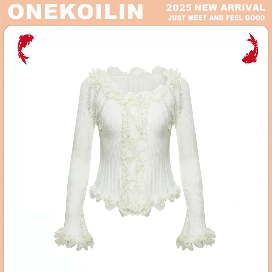 【媛媛女王专享】OneKoilin“羽梦超重磅客定手工裁片花瓣针织上衣