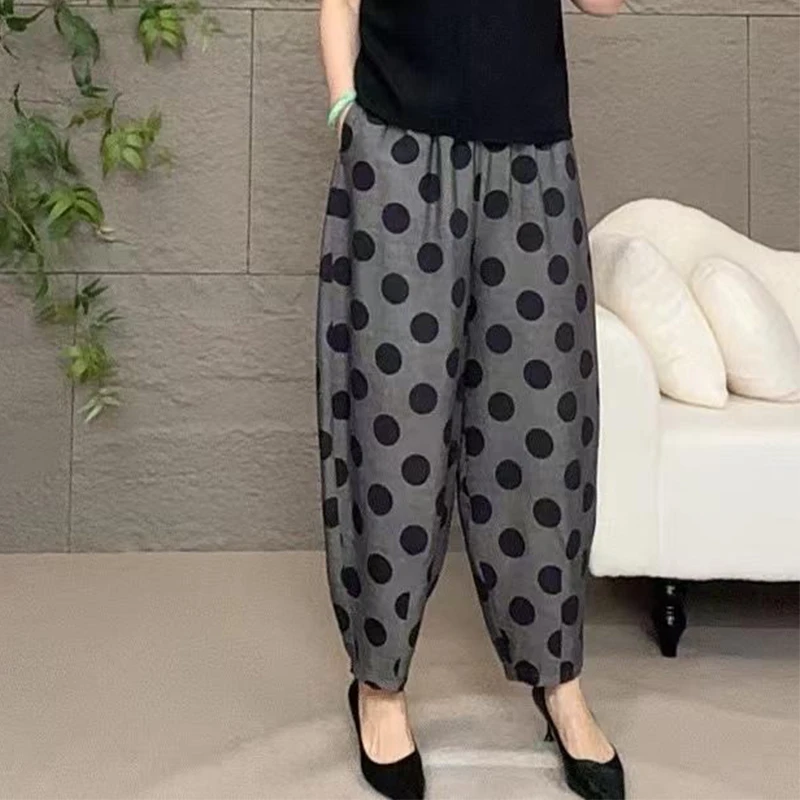 铜合金塑料戒指 2025夏季新款时尚圆点显瘦休闲裤子百搭轻薄透气