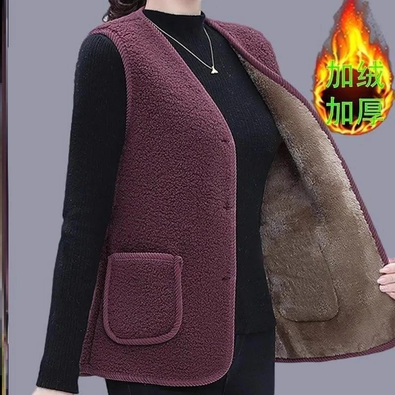 双面绒马甲女妈妈秋冬加绒加厚马夹背心中老年人女颗粒绒保暖坎肩
