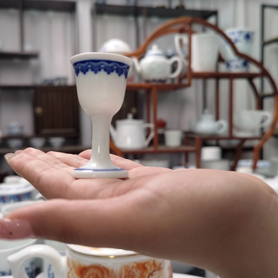 瓷青花二钱小酒杯四只装