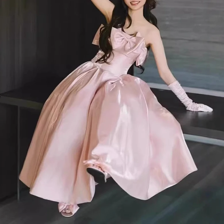 演出新款抹胸粉色晨袍轻奢小个子订婚礼服成人礼甜美公主裙设计感