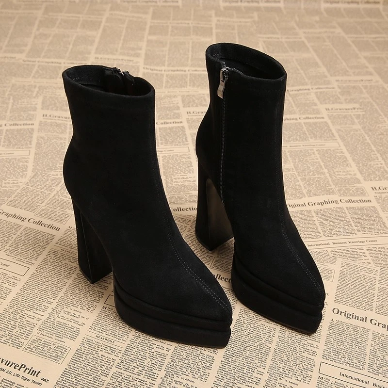 真皮巨好看超高跟短靴女2025新款秋冬小个子英伦风休闲靴