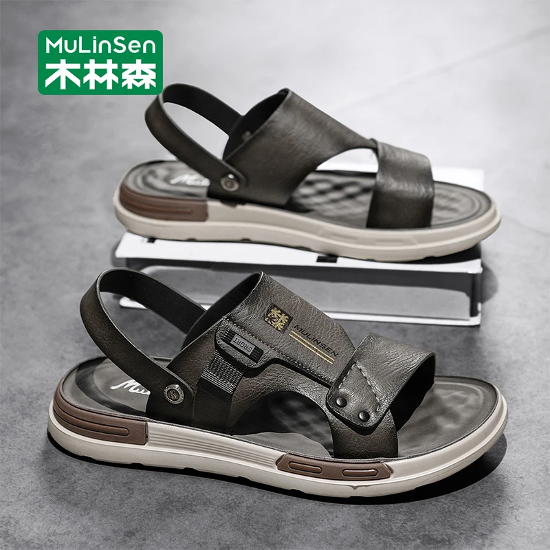 木林森男士凉鞋2025新款两用皮凉拖男夏季外穿防滑耐磨沙滩鞋男款