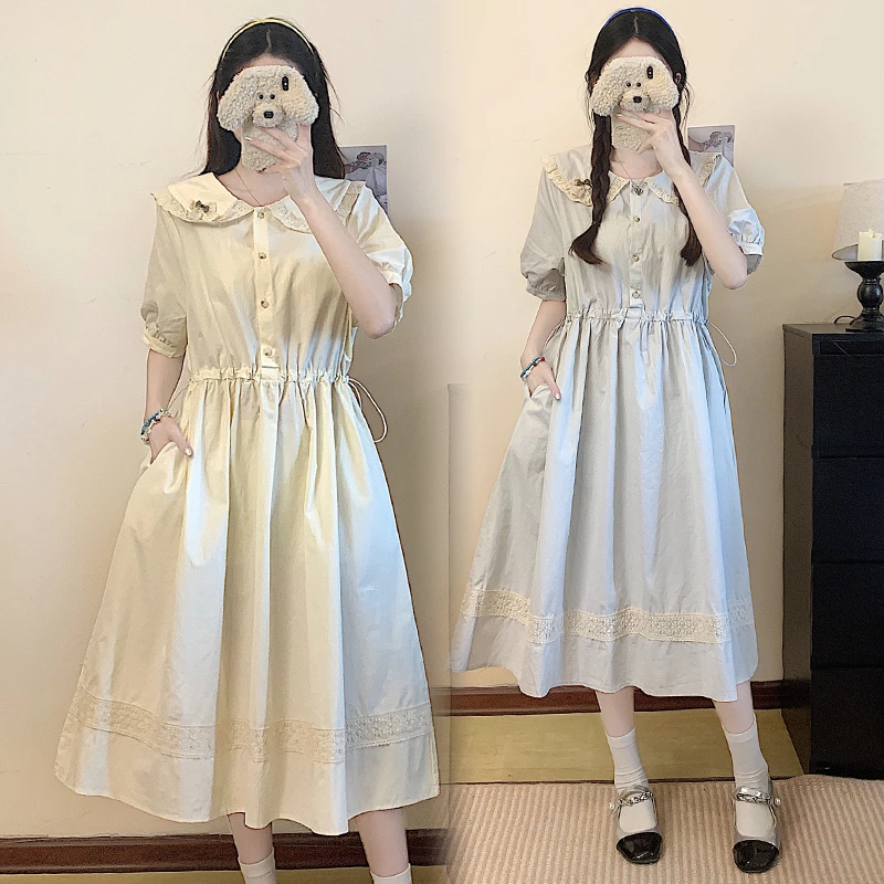 森系娃娃领收腰显瘦连衣裙大童少女2025夏季新款初中高中学生裙子