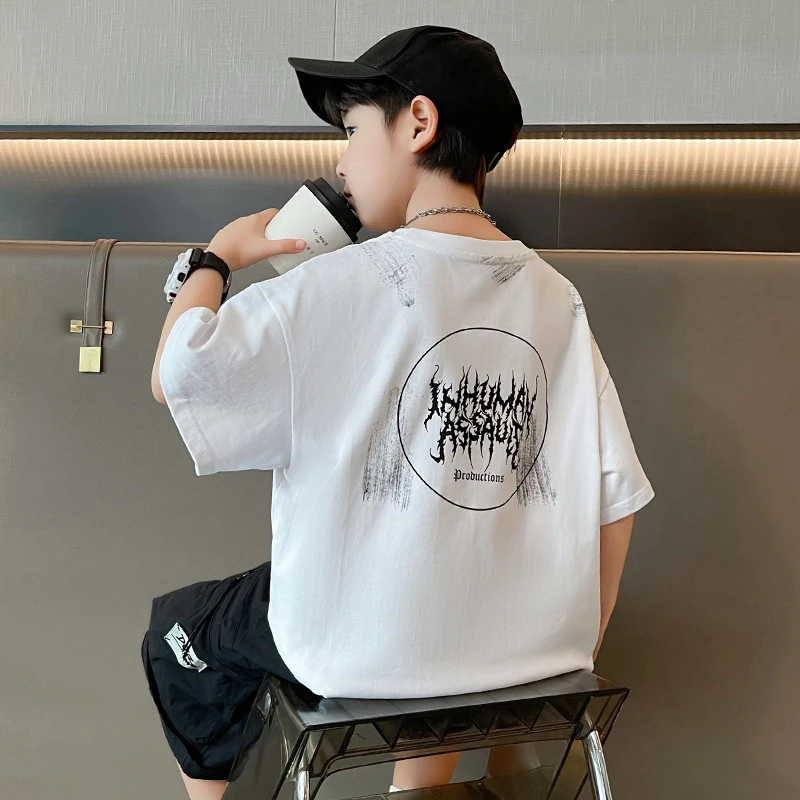 儿童T恤2025夏季新款短袖男童体恤中大童衣服男孩夏装白色半袖潮t