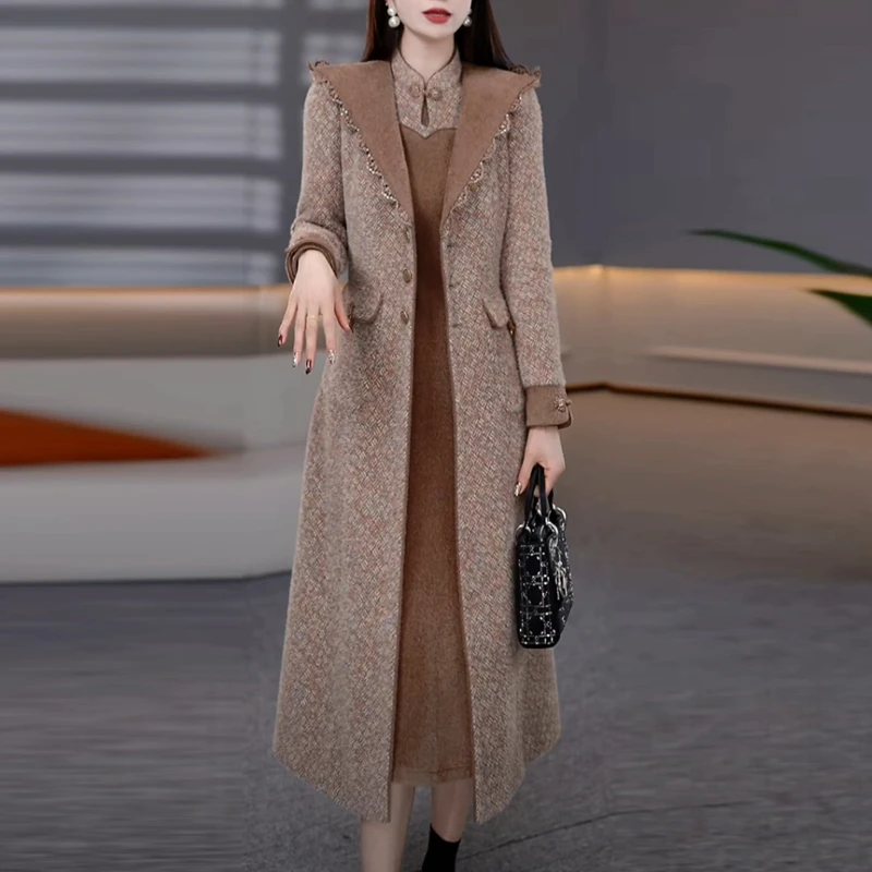 贵妃绒连帽加厚套装裙2025秋冬季新款氛围感中长款两件套连衣裙子