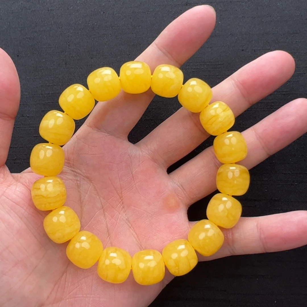 琥珀未镶嵌裸石焦皮橘红浓蜡同料手串13mm