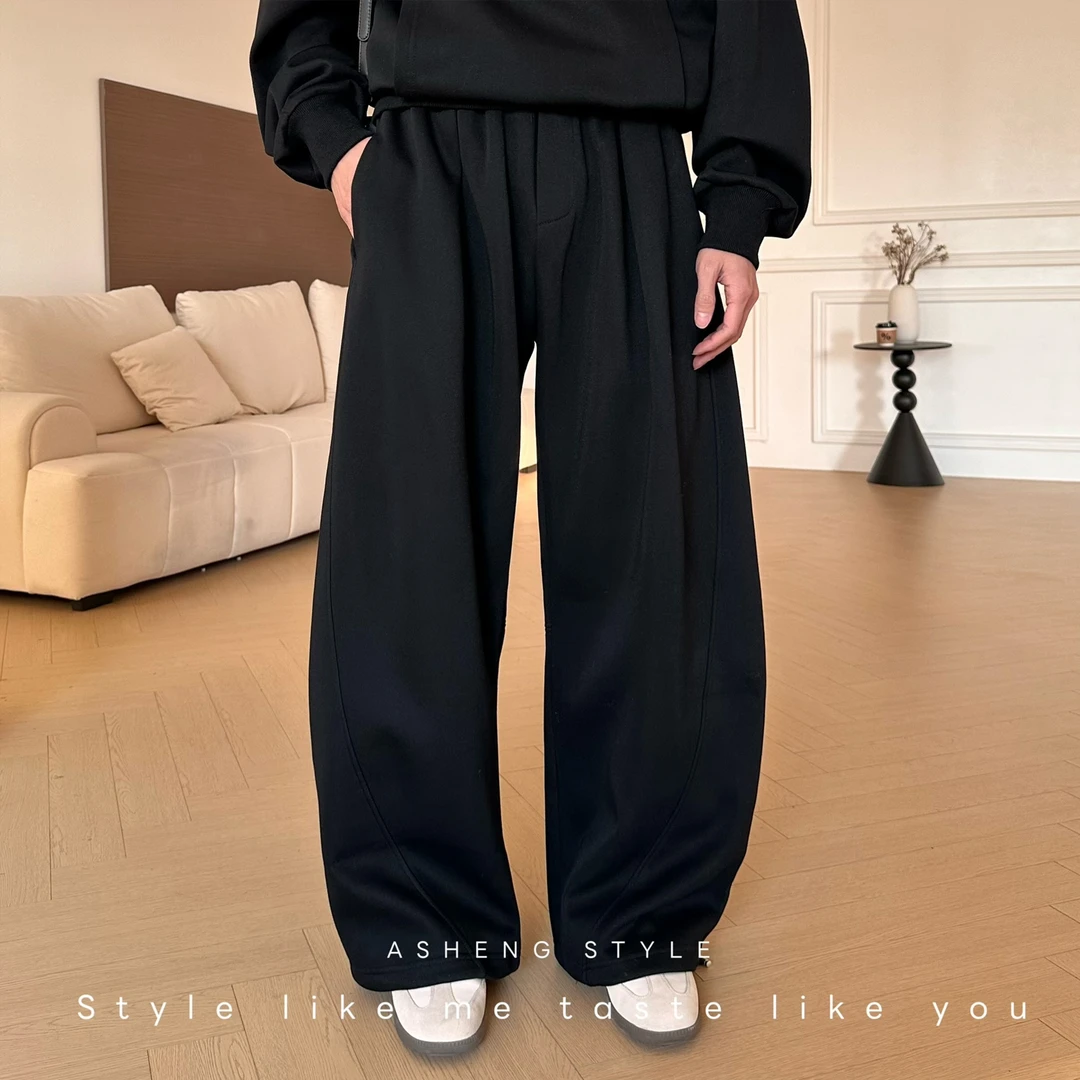 CGSYJ弯刀裤中腰复古港风休闲裤纯色长裤抽绳百搭拖地裤男宽松