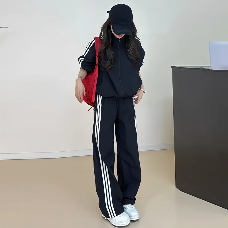 休闲拼色运动套装女2025年春秋新款防晒长袖冲锋衣外套长裤两件套