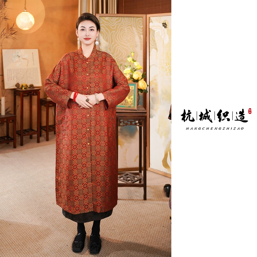 【四方通行】旗袍领风衣开衫 四方连续花纹