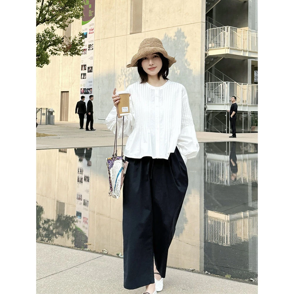 【MGDM】日系超重工！设计风琴褶衬衣女2025新款高级感长袖白衬衫