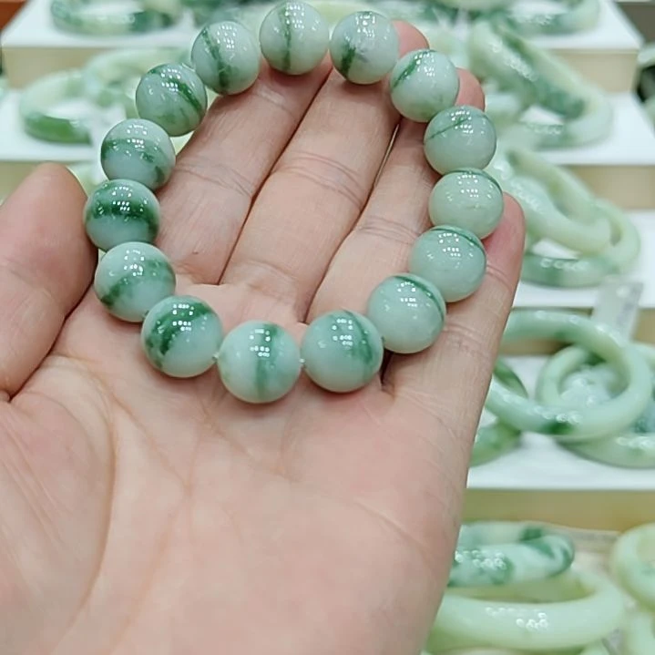 透闪石-蛇纹石玉手链未镶嵌茜**浠