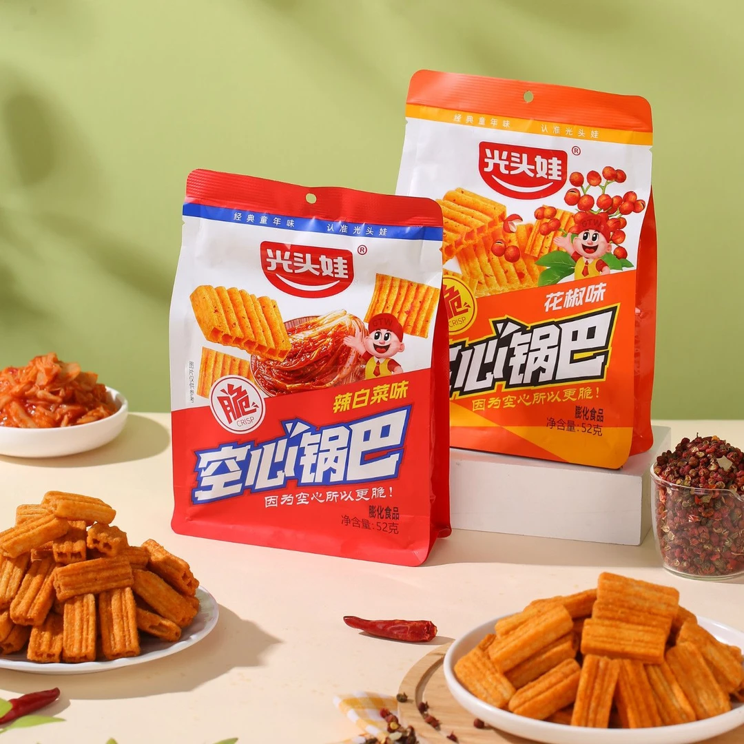 光头娃空心锅巴52g花椒味/辣白菜味  酥脆美味膨化休闲零食