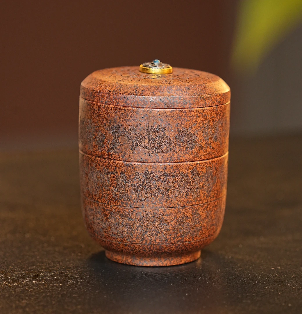 宜兴原矿紫砂龙骨金砂刻绘一百零八将柴烧旅行套组茶具ZYL 270