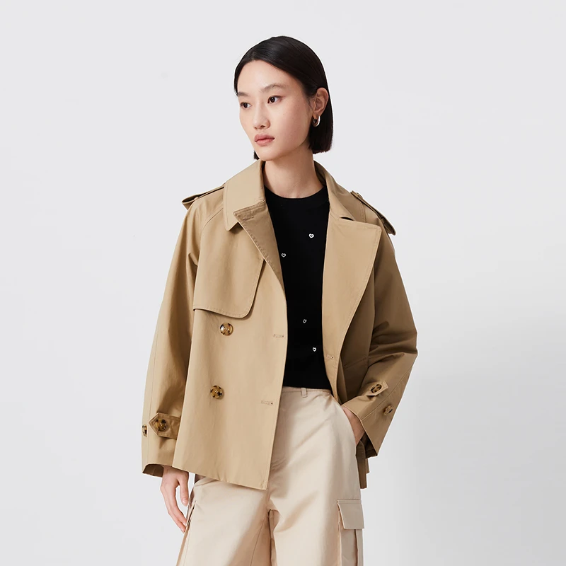 【商场同款】LILY春季新款都市通勤复古双排扣风衣外套124130C1202