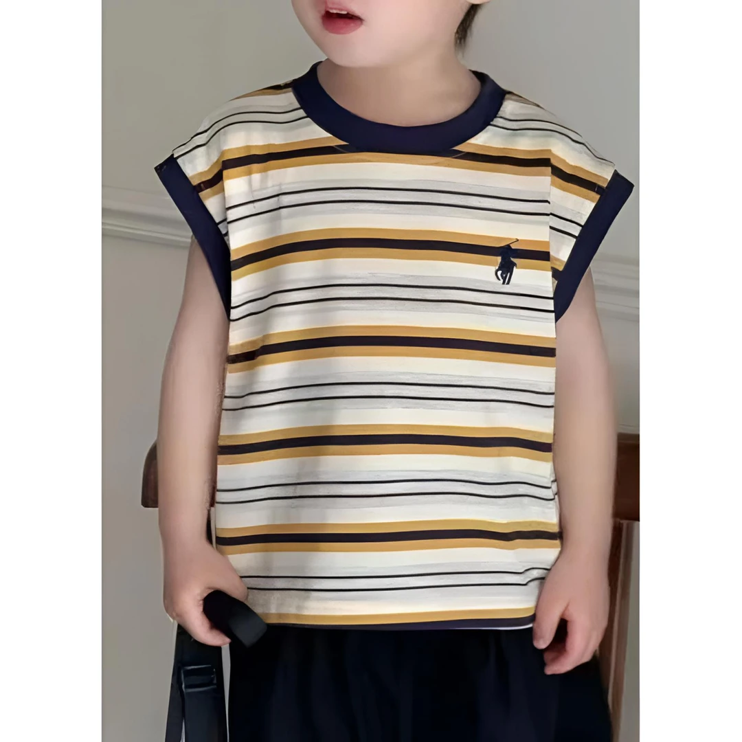 儿童夏季2025新款无袖条纹背心休闲百搭无袖上衣