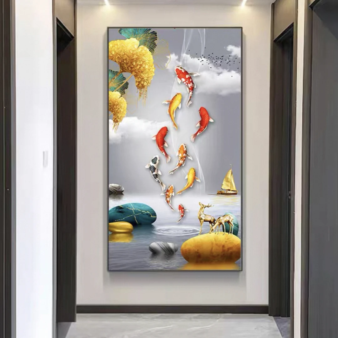 （新疆包邮）XG34九鱼图装饰画走廊过道挂画沙发落地画客厅装饰画