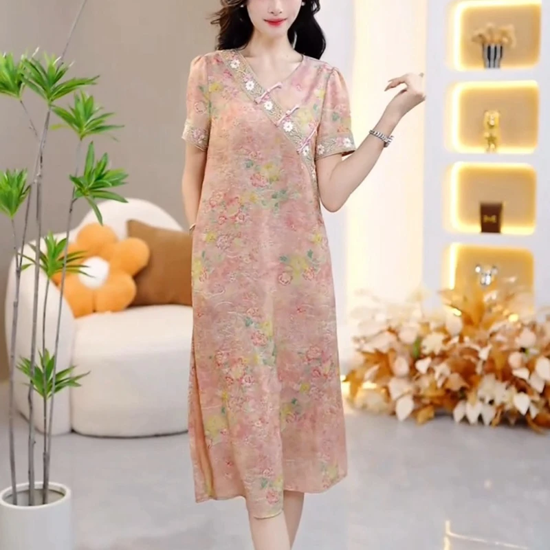 中国风气质连衣裙女夏季爆款2025新款高级感时尚洋气宽松显瘦裙子