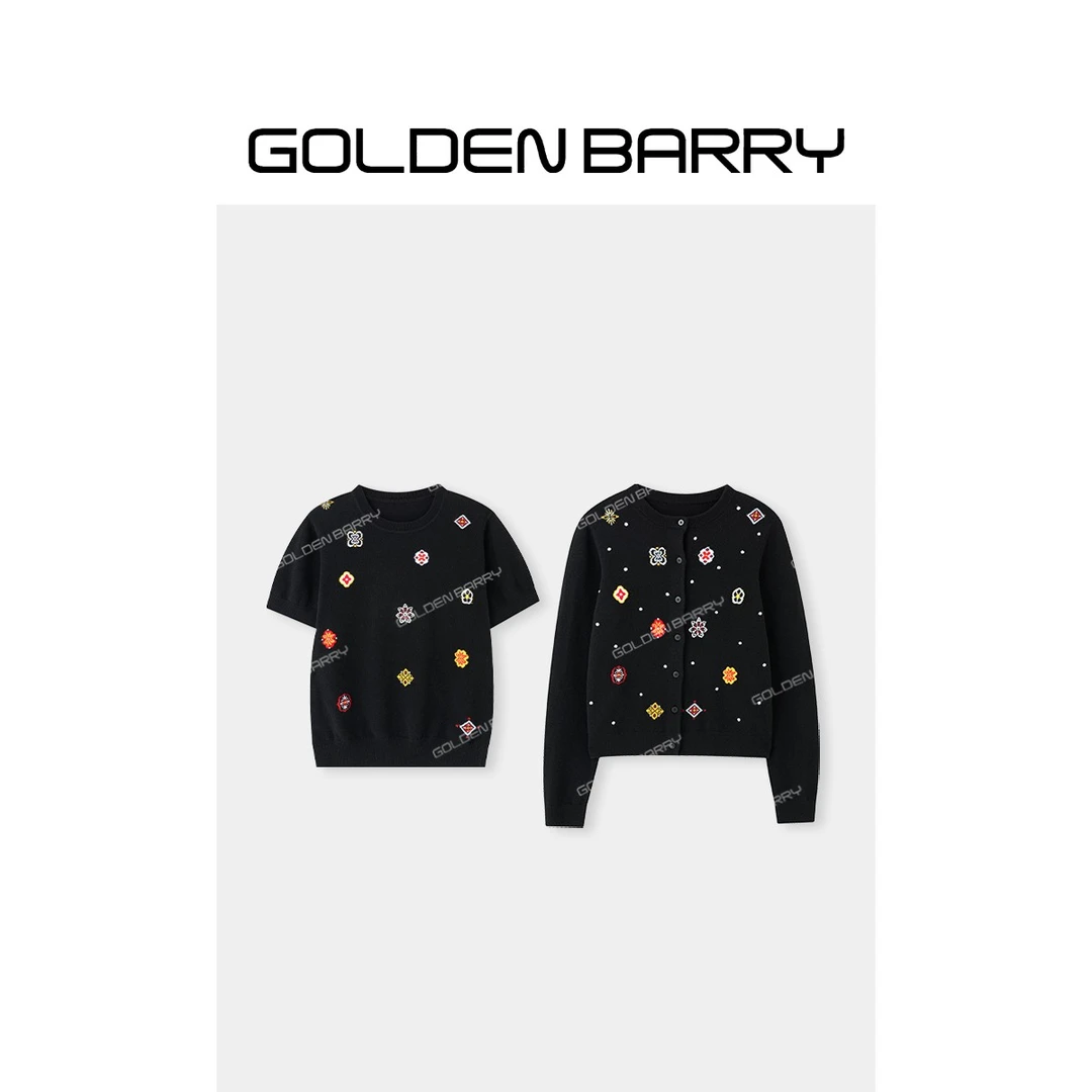 GOLDENBARRY|241254/241255“繁花绮梦”时尚针织提花短袖/开衫