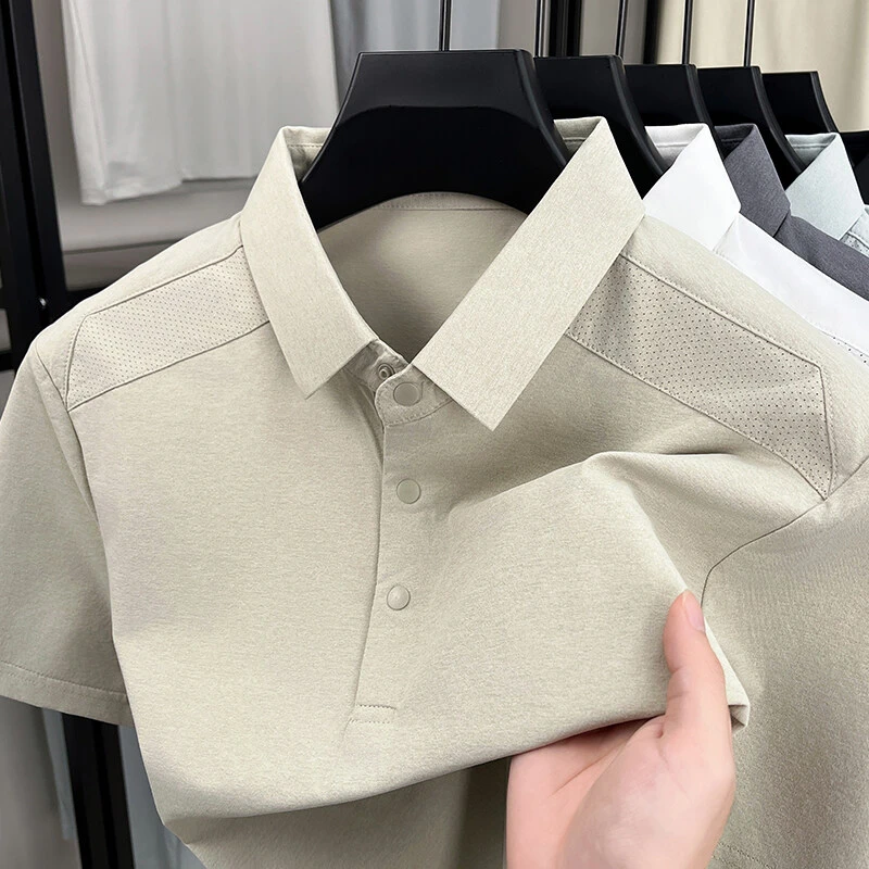 夏季新款色轻奢休闲潮男士短袖翻领POLO衫中青年商务上衣T恤衫