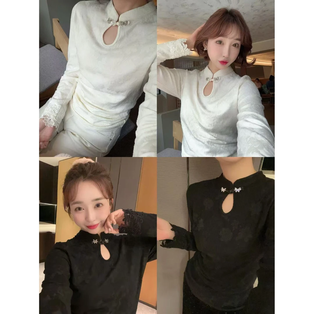 【YFONI】抓绒年货新中式弹力打底衫