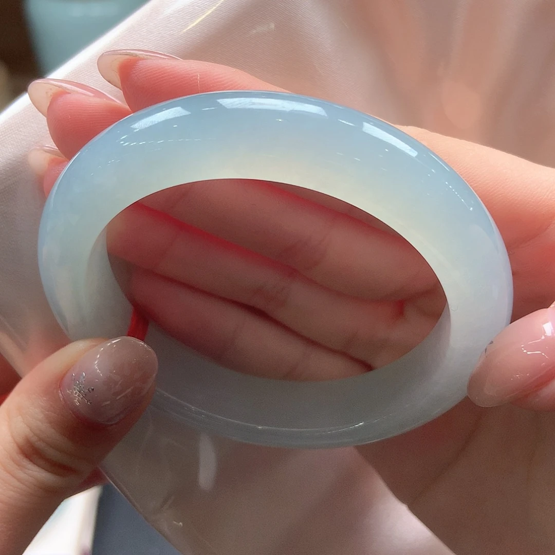 翡翠未镶嵌手镯冰润晴绿果冻底66号