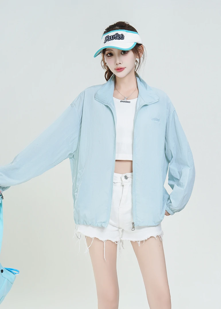 2025夏季新款宽松女立领短款长袖常规款拉链休闲开衫运动外套