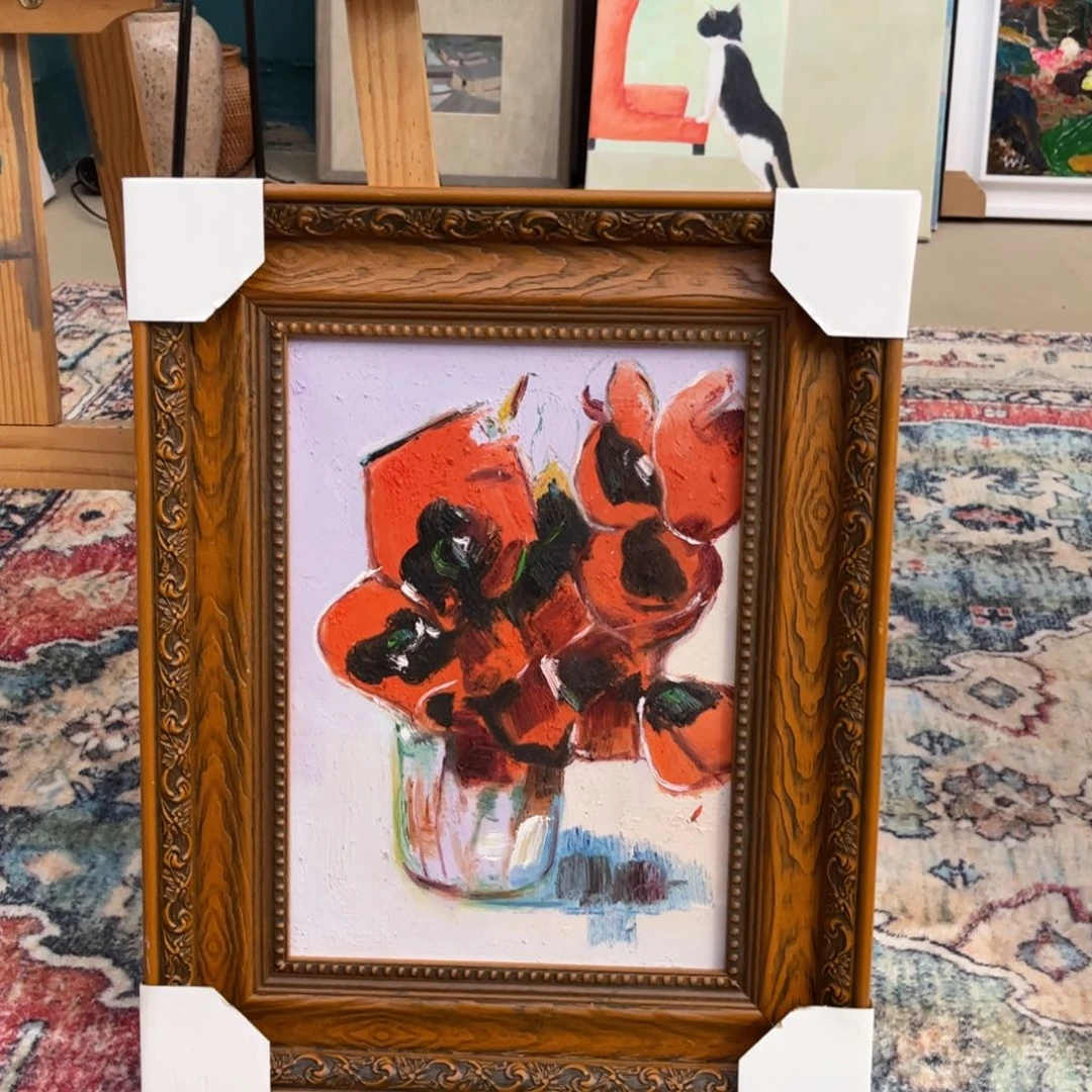 油画花卉手绘油画带实木40×50