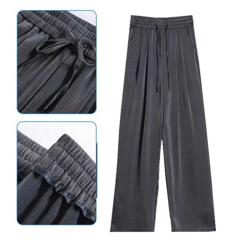 夏天新款薄款冰丝空调连衣裙阔腿裤垂感夏季宽松休闲裤女夏季薄款