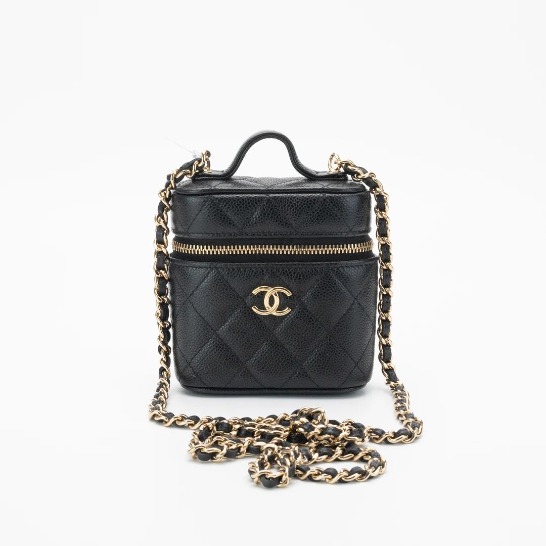 99新 Chanel/香奈儿 黑色荔枝皮烟盒包7171