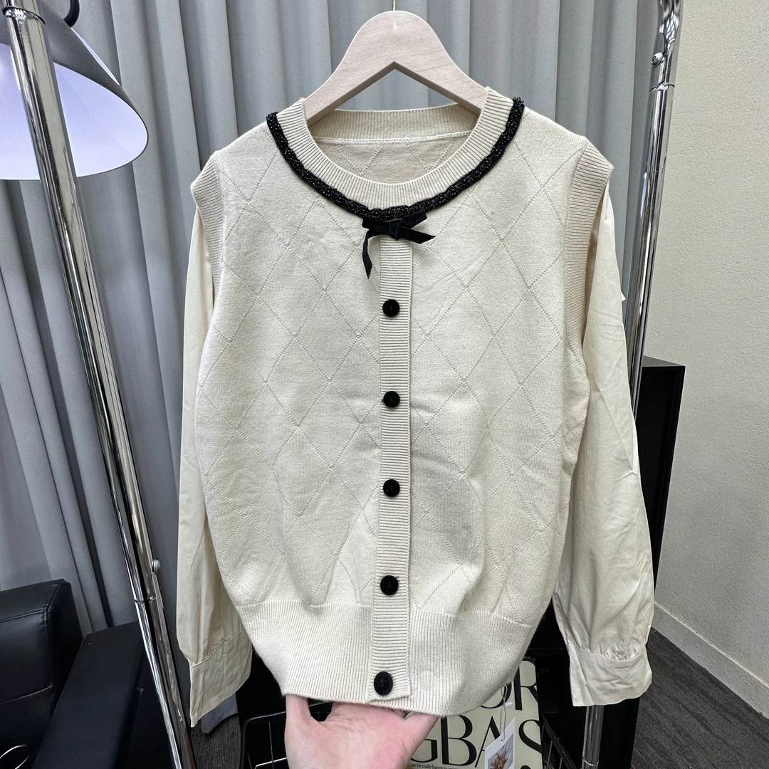 71029-1-CQ杏拼杏色假两件套针织上衣（80-135）