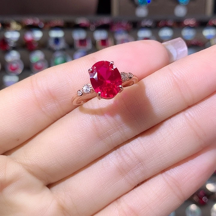 红宝石戒指银S925镶嵌玫瑰金810