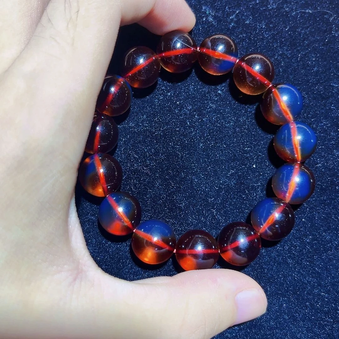 M***娃蓝珀未镶嵌珠宝奇石13mm红蓝