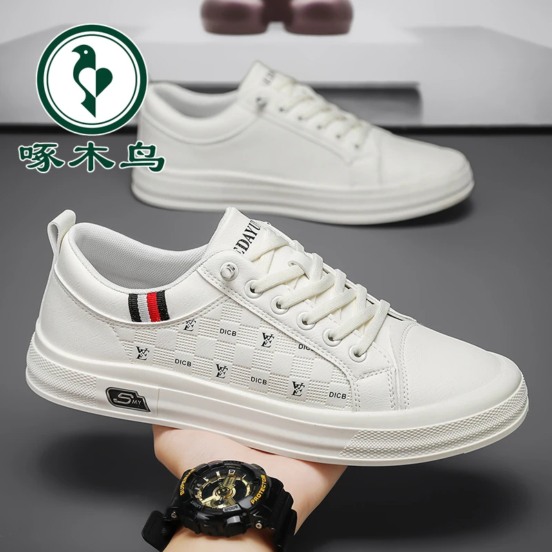 啄木鸟男鞋子秋季时尚板鞋2025新款防水防滑耐磨百搭工作休闲皮鞋