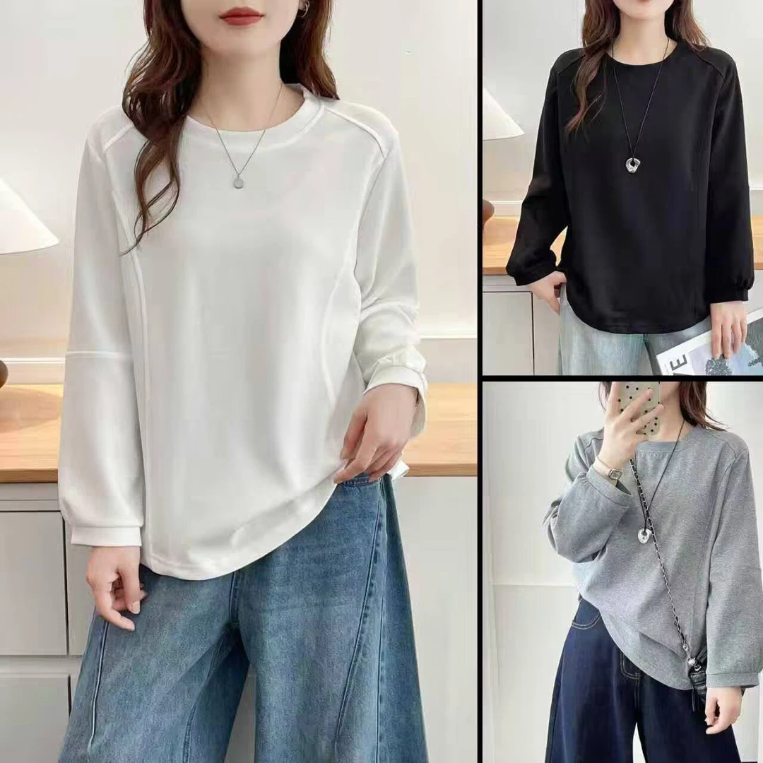 大码胖mm百搭显瘦灯笼袖打底衫T恤女秋季新款宽松遮肚休闲上衣882