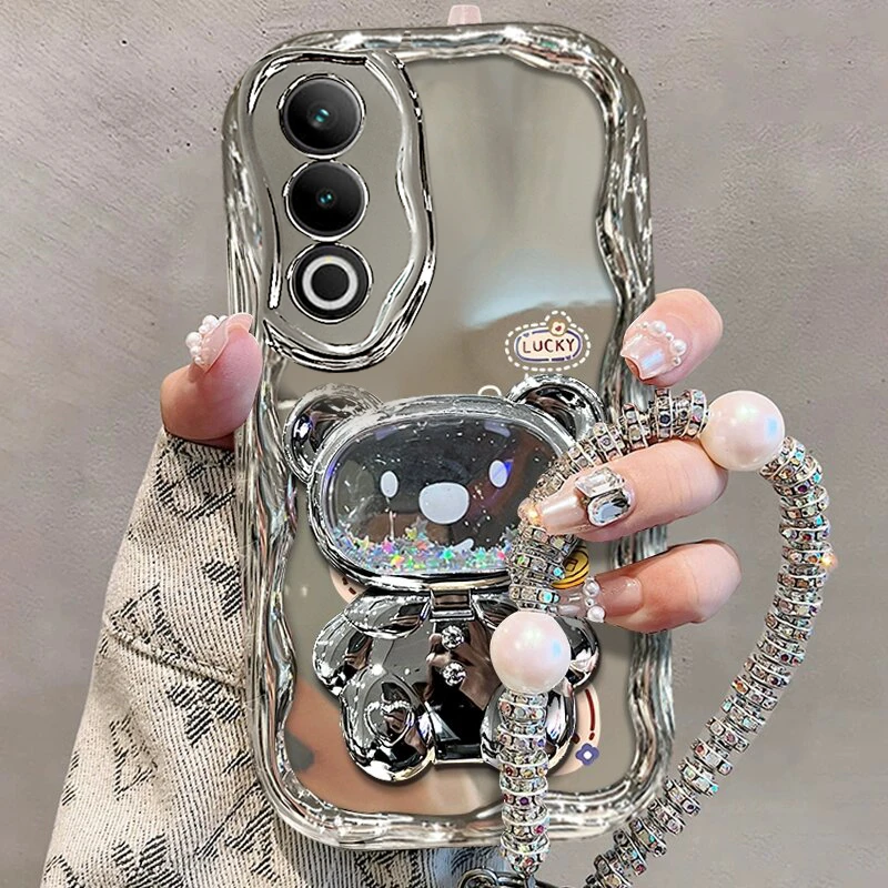 适用oppok12手机壳k12plus高级银小富婆流沙镜子支架全包防摔女款