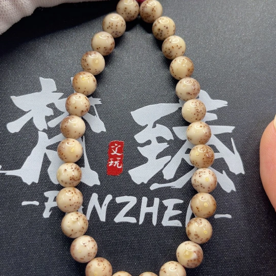 手串星月菩提20石玉粉皮瓷白8圆珠手持人工精抛