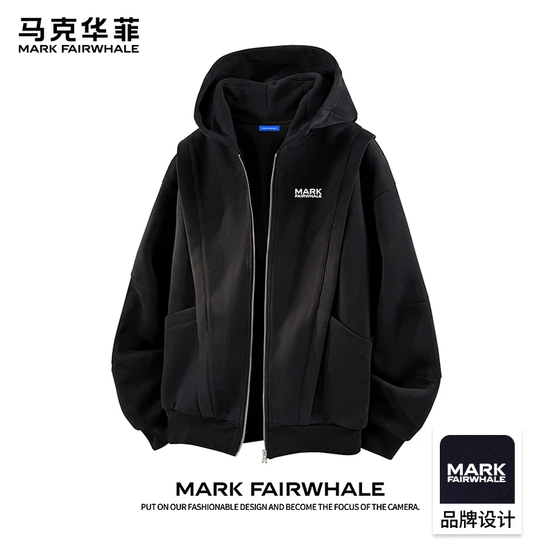 马克华菲美式重磅开衫卫衣男2025秋季潮牌痞帅高街连帽外套设计感