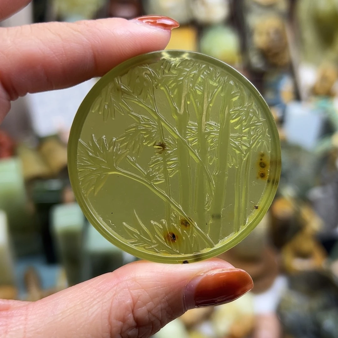 岫玉未镶嵌颈饰辽阳料竹牌子