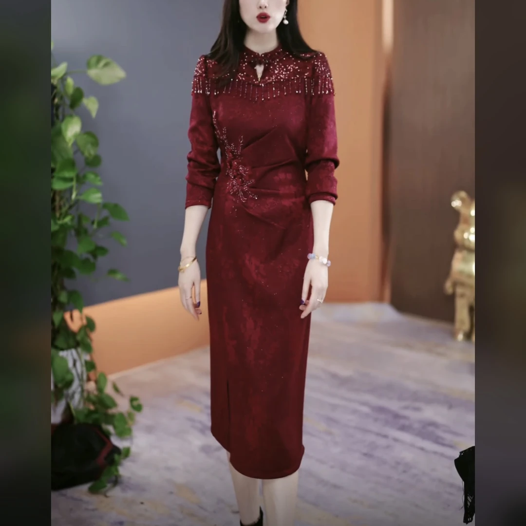 【连衣裙】冬季加绒加厚2025秋季气质韩版显瘦百搭收腰裙YX25K3126